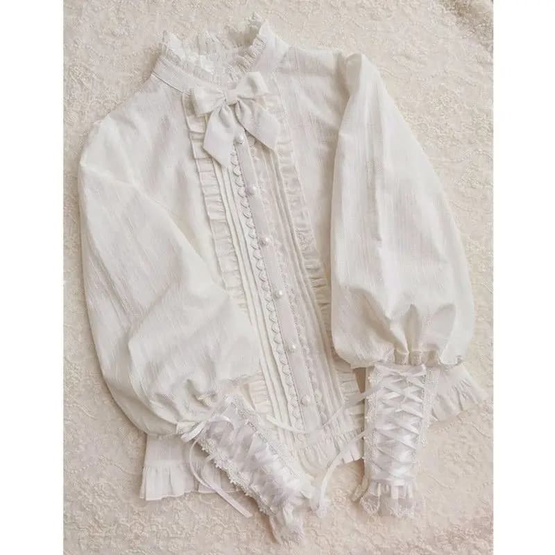 Sweet Lolita Shirts in Japanese Style Long Sleeved Princess Shirts with Vintage Lace Wrap Women's Top Cute Harajuku for Girls