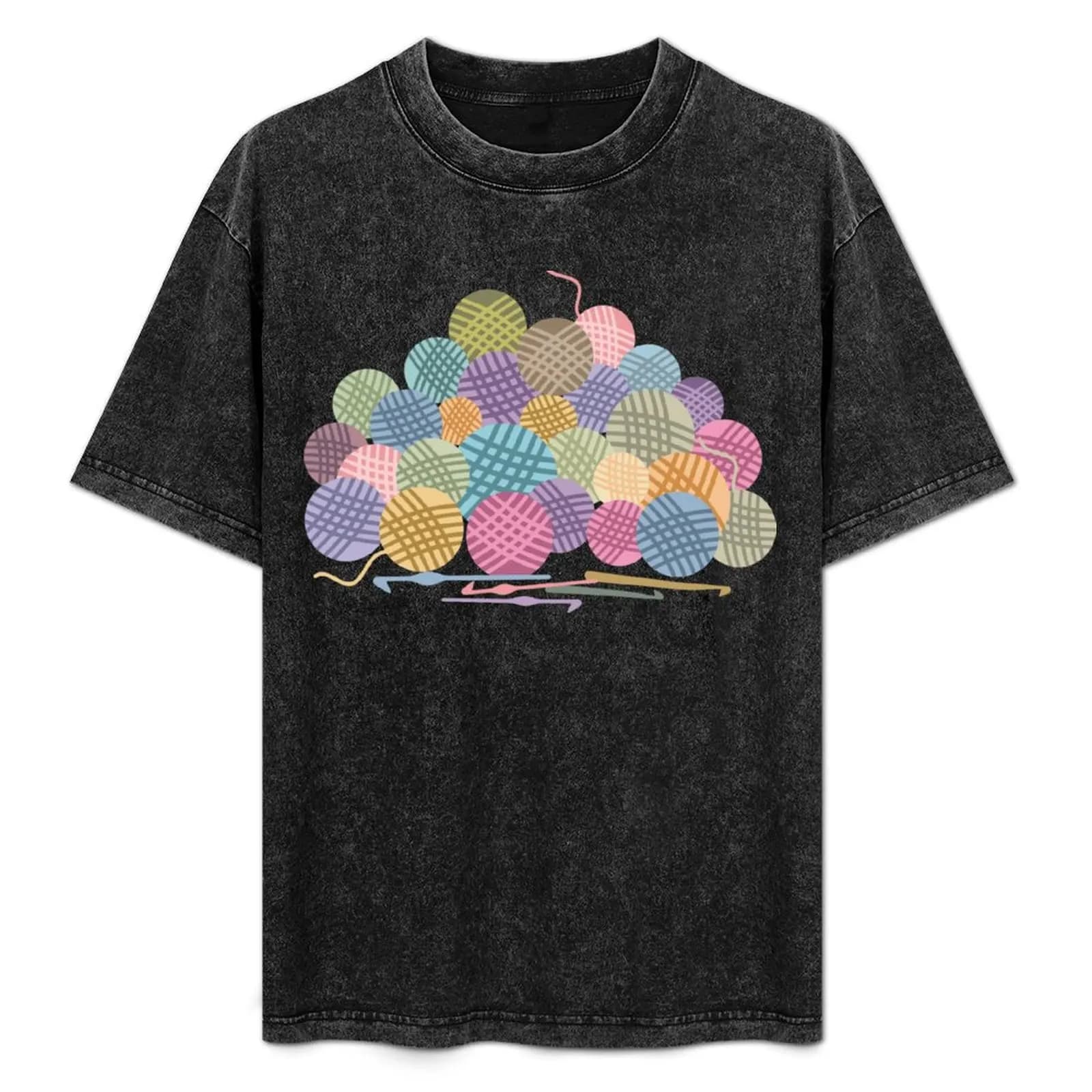 Uncinetto colorato, gomitoli di filato, T-shirt basic casual a maniche corte in cotone