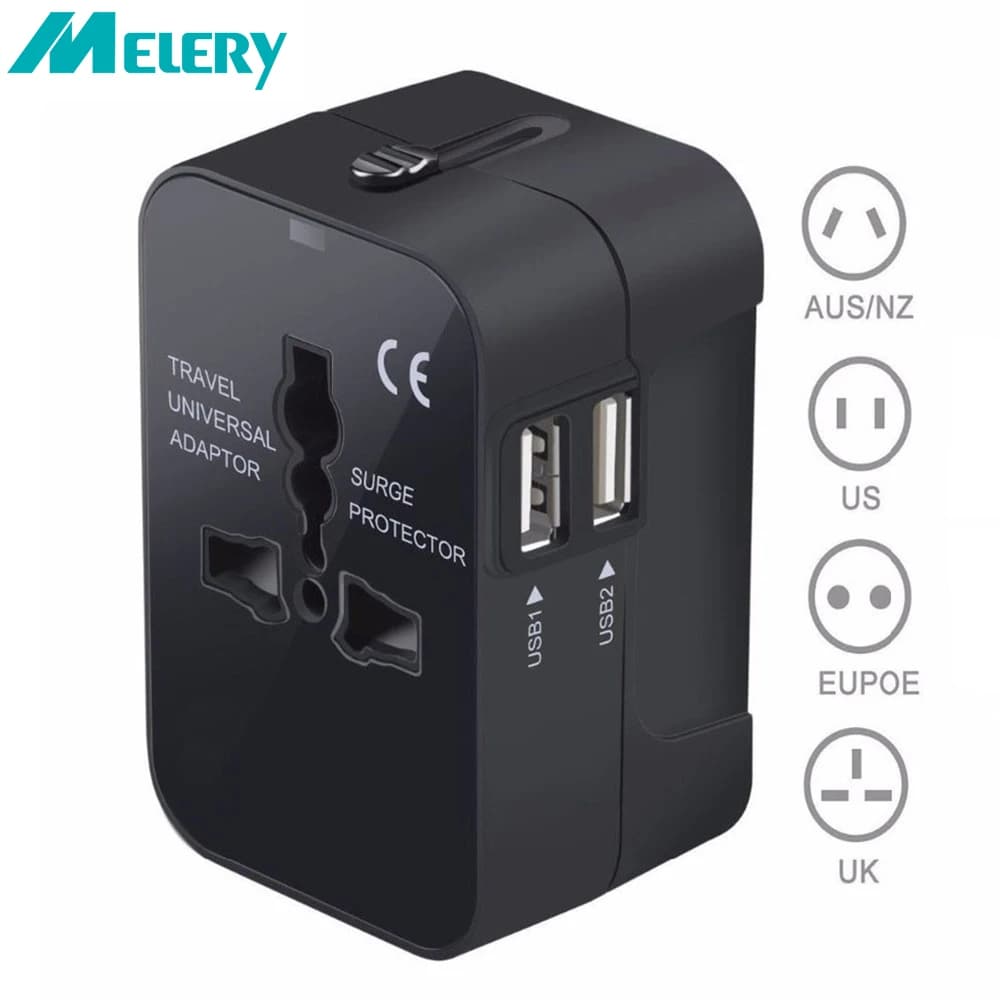 Adattatore per presa di corrente CA da parete da viaggio per caricabatterie universale tutto in uno in tutto in un mondo con doppie porte di ricarica USB per USA EU UK AU