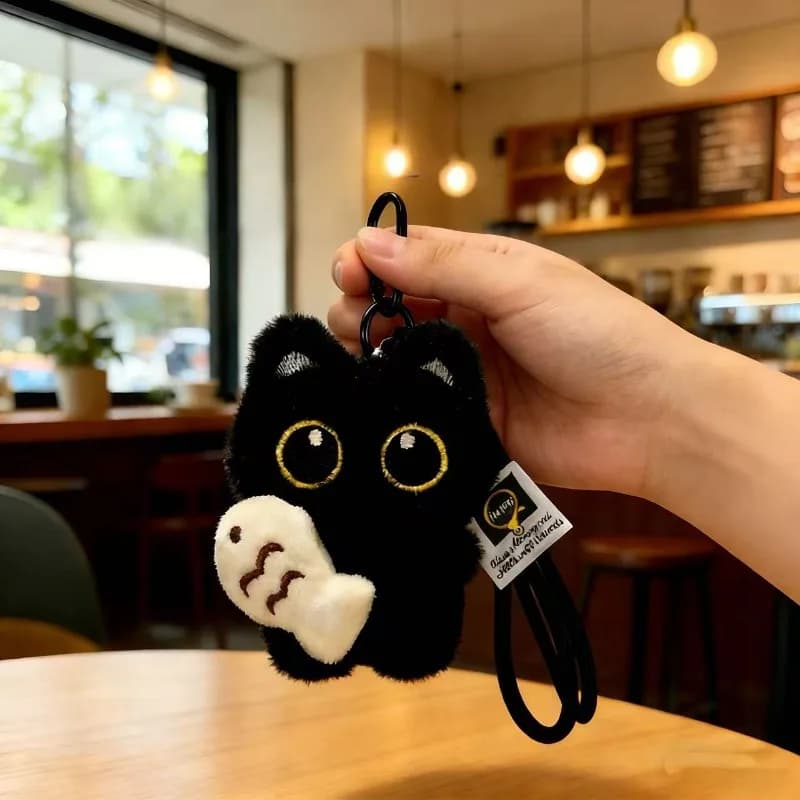 Ciondolo Decorativo per Specchietto Retrovisore, Portachiavi Gatto Nero in Peluche, Charm per Borsa, Accessori per Auto per Uomini e Donne