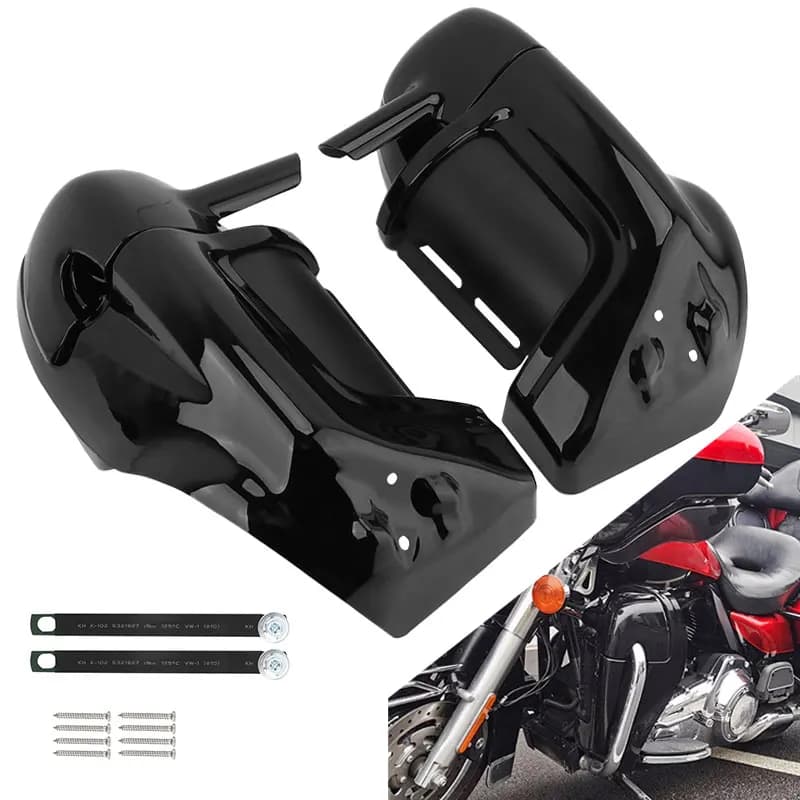 Carene Inferiori Nere Lucide per Moto con Ventilazione, Scaldamuscoli, Cappuccio e Vano Portaoggetti per Harley Touring Road King Street Glide 1983-2013