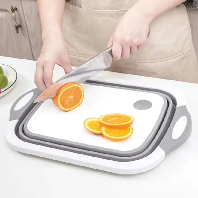 Nuovo Tagliere Multifunzionale Pieghevole, Cesto Scolapiatti per Lavello e Lavaggio Verdure