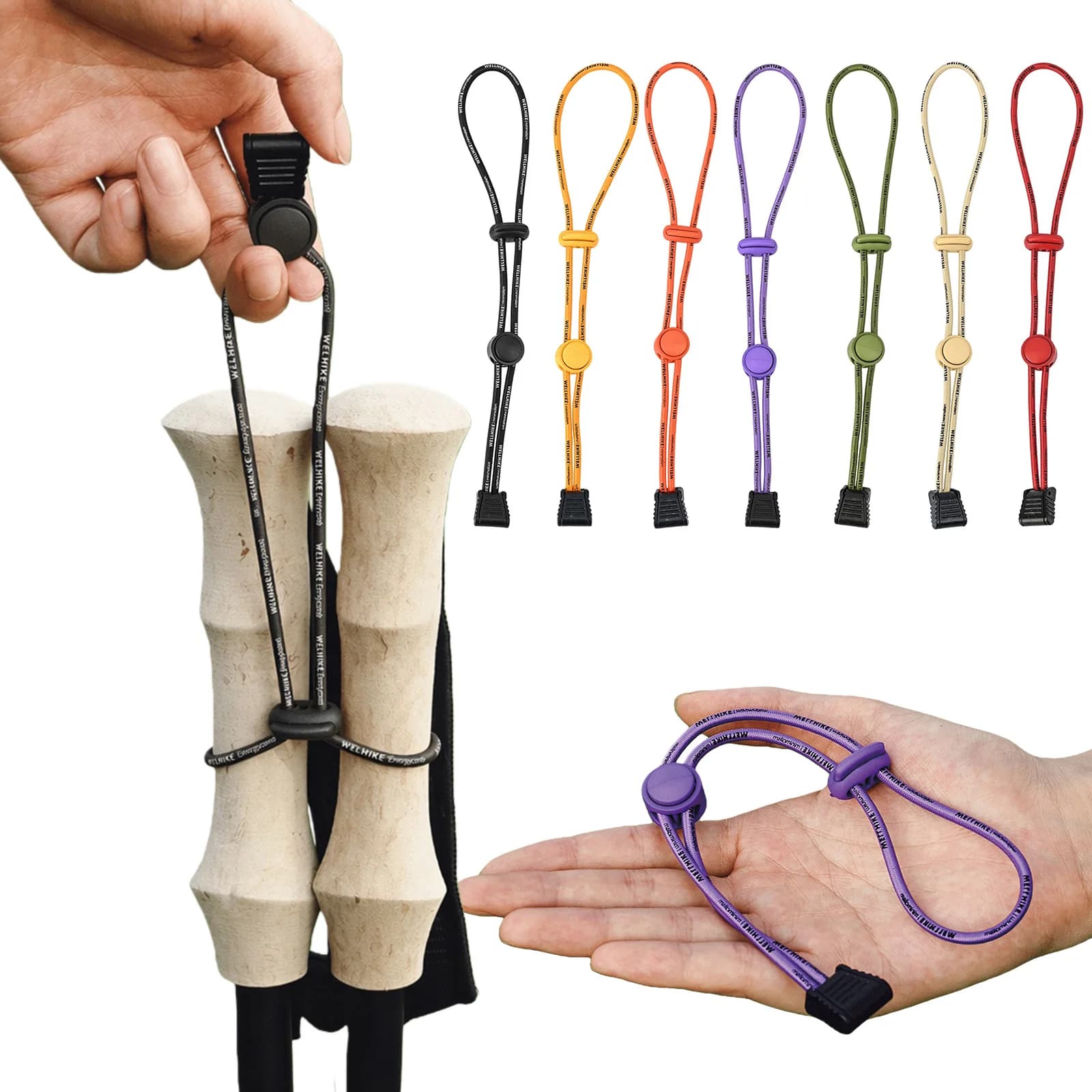 4 Pack Climbing Stick Holder Double Lock Buckle Trekking Pole Bungee Cord Adjustable for Cellphone Flashlight Camping Equipment