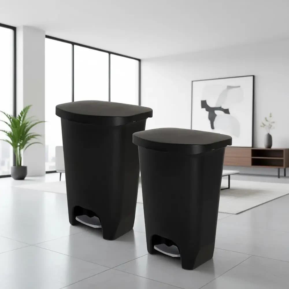 Set di 2 Pattumiere in Plastica da 13 Galloni con Pedale e Coperchi Anti-Odore, Nere