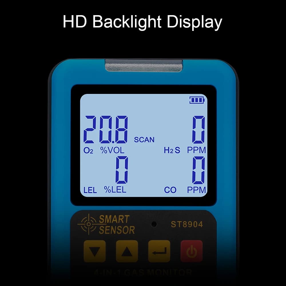 GVDA Multifunctional Gas Leak Detector Oxygen O2 Hydrogen Sulfide H2S Carbon Monoxide CO Combustible Gas LEL Gas Smoke Meter
