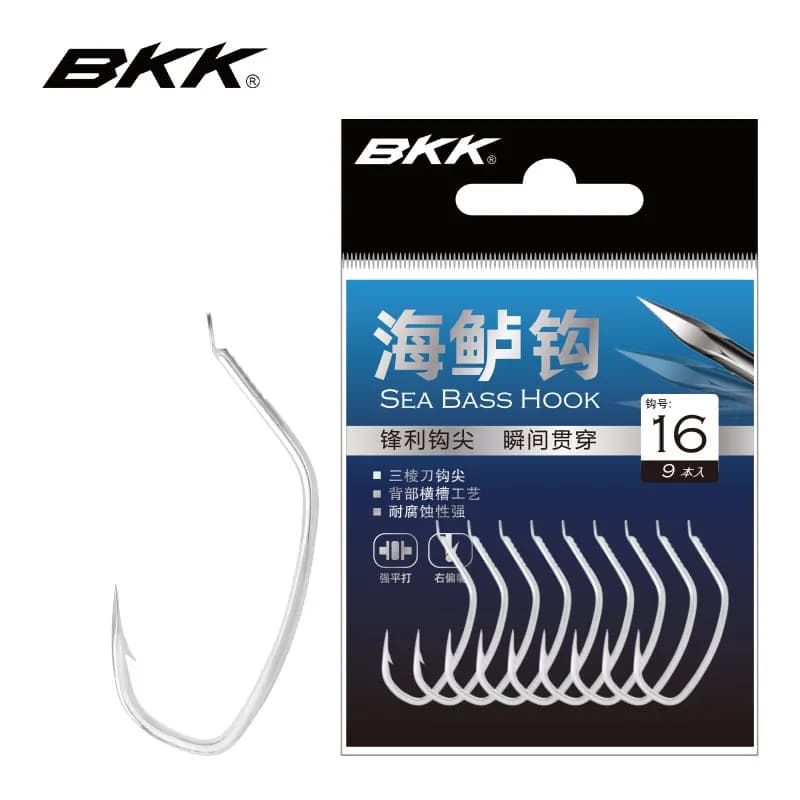 Ami da pesca BKK per bass con ardiglioni, resistenti alla corrosione, a bocca inclinata, speciali per la pesca in acqua salata