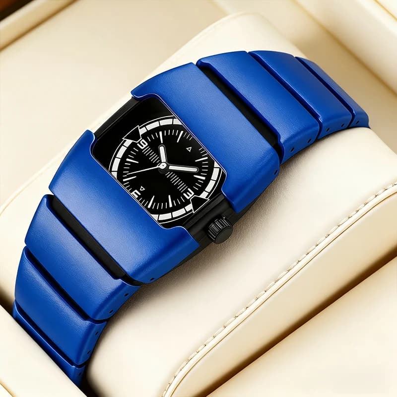 Un orologio da uomo al quarzo con numeri arabi in stile puntatore elegante da lavoro con cinturino in acciaio blu