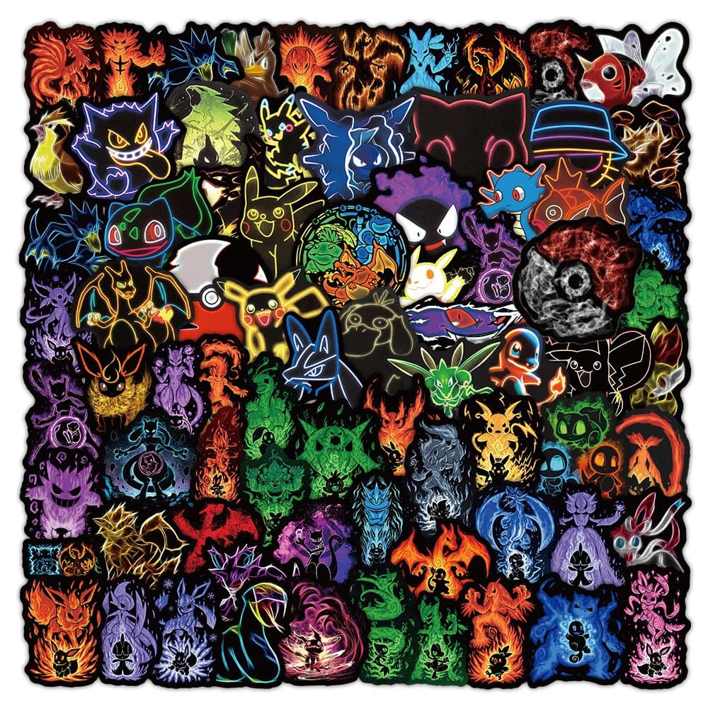 10/30/50/102 Pezzi Adesivi Kawaii Neon Pokemon Anime, Decalcomanie Cartoon Pikachu per Decorazione Fai-da-Te di Laptop, Custodie per Telefoni, Quaderni, Giocattoli