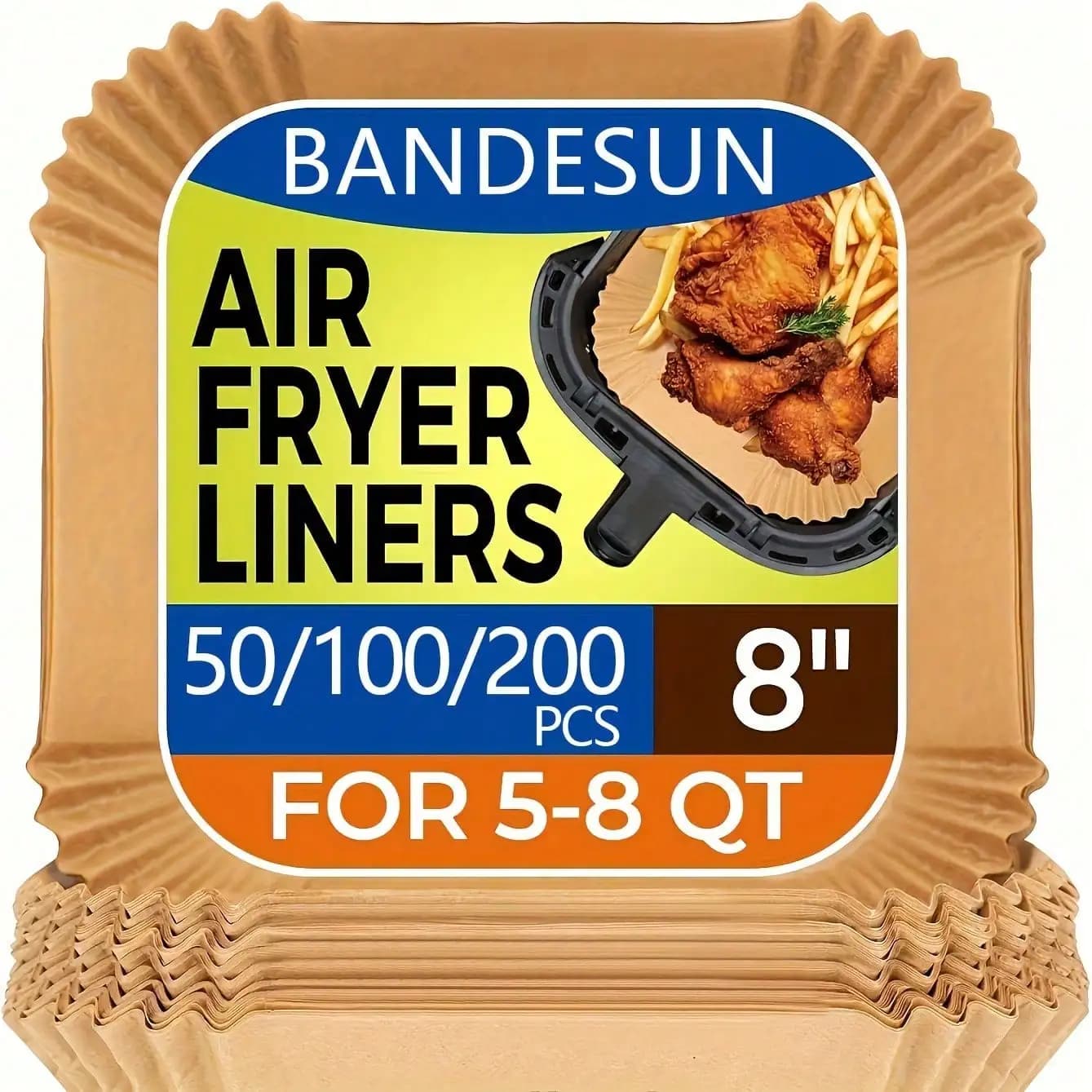 100pcs Square Unbleached Non-Stick Air Fryer Parchment Paper Sheets, Disposable Baking Pan Liners, Precut Heavy Duty Baking Paper, Heat-Resistant Splash-Guard Design, Suitable For Air Fryer, Oven, Frying Pan, Grilling, And Fries