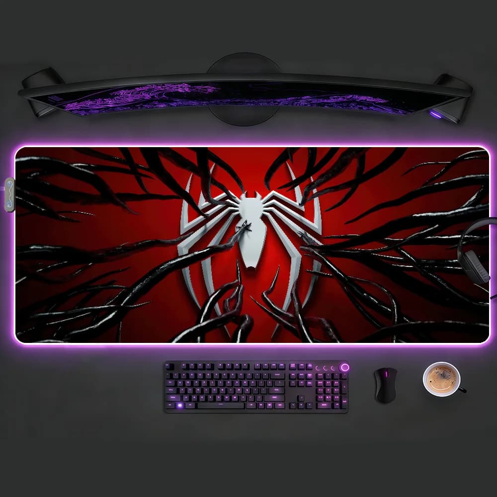 Tappetino per Mouse RGB LED Supereroe S-Spider M-Man, Antiscivolo, Accessori per Gaming, Grande XXL, Tappeto per Tastiera da Ufficio e Computer