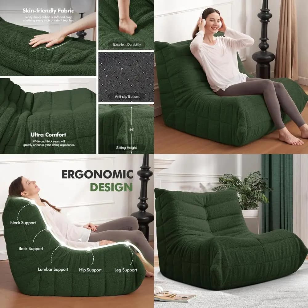 Poltrona a sacco in memory foam verde ispirata a Teddy per casa, ufficio o gaming