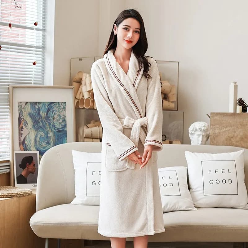 Coral Fleece Abito lungo Kimono Abito invernale Caldo flanella Camicia da notte Accappatoio Casual Indumenti da notte Intimo Lingerie Addensare Homewear