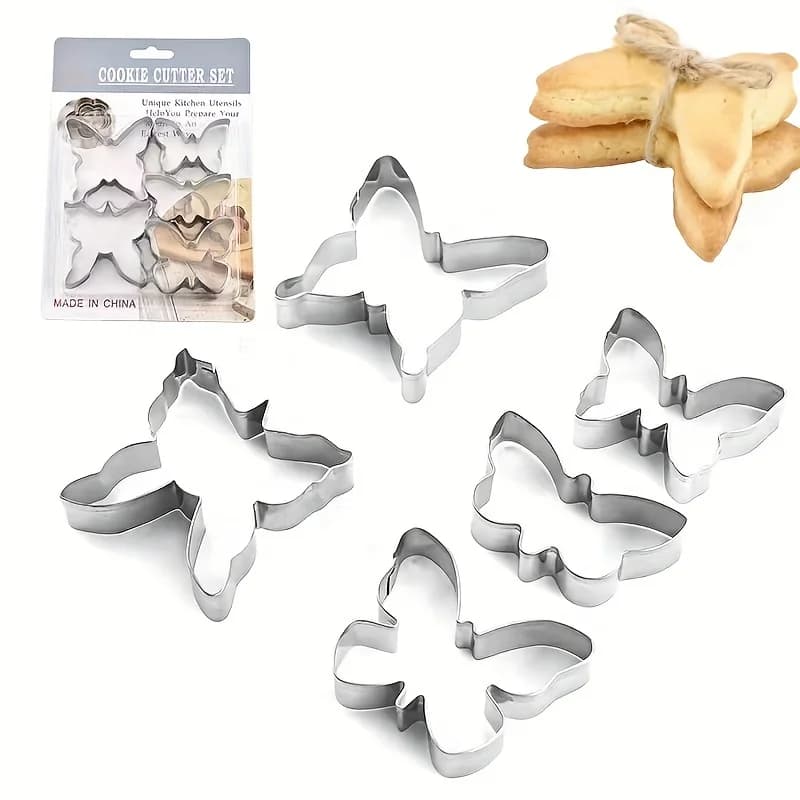 Set (5 pieces) of stainless steel butterfly biscuit moulds Set of 5 pieces of three-dimensional cookie moulds
