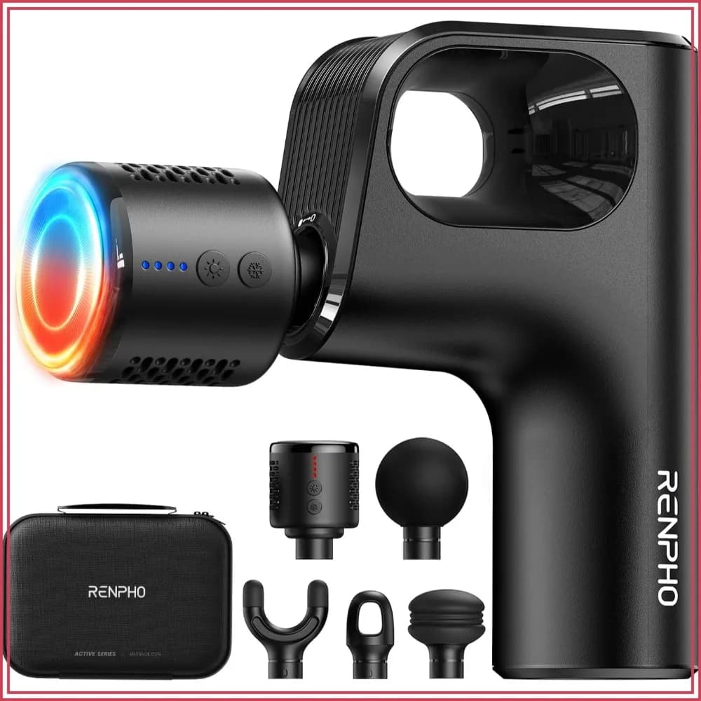 Massage Gun with Heat and Cold, Innovative Loop Design, Deep Tissue Back Massager, Portable Travel Massager with Carry Case