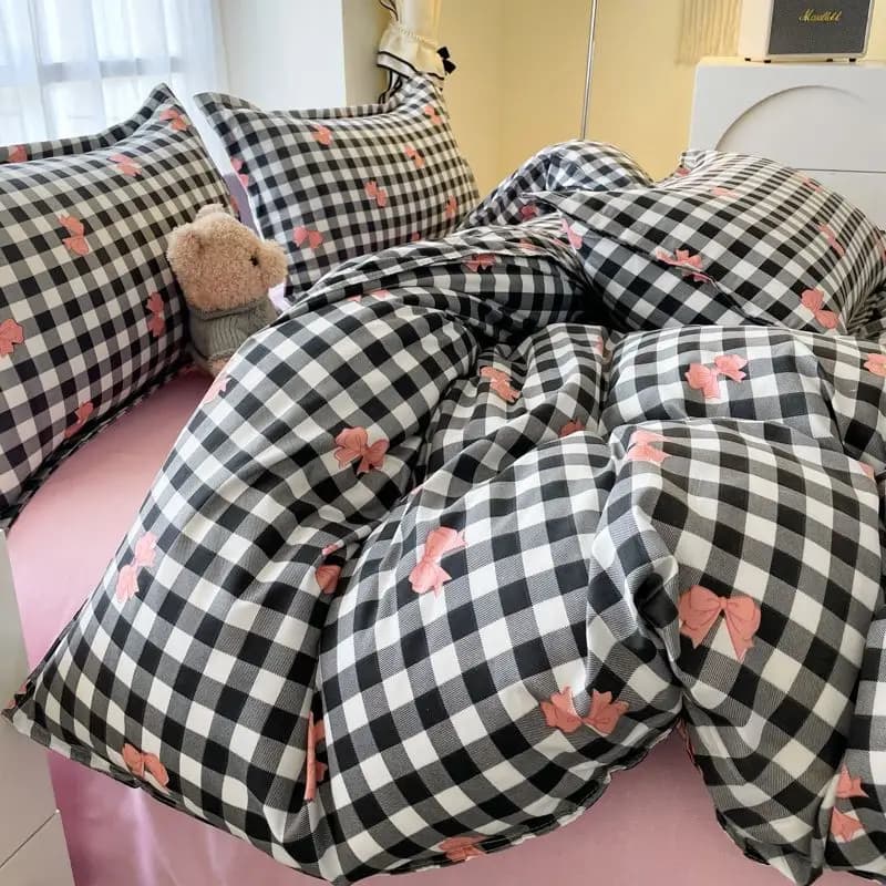 Set biancheria da letto alla moda Scacchiera calda Ragazzi Ragazze Singolo Doppio Queen Size Lenzuolo piatto Trapunta Copripiumino Federa Biancheria da letto