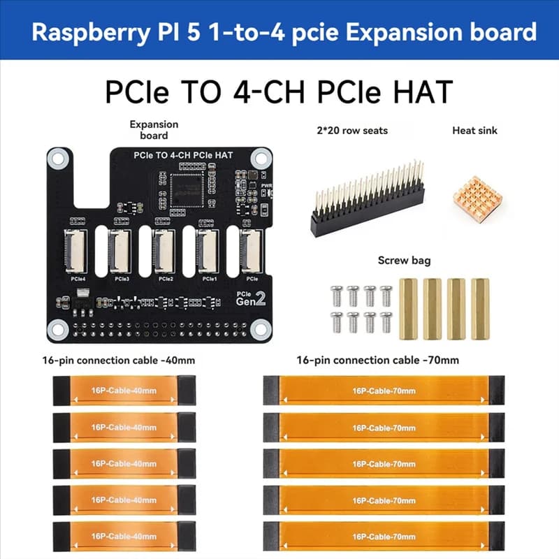 diNUOVISSIMO diFor Raspberry Pi 5 4-CH Pcie HAT Board Pcie FFC Expansion card Support stackable modules Pcie HAT