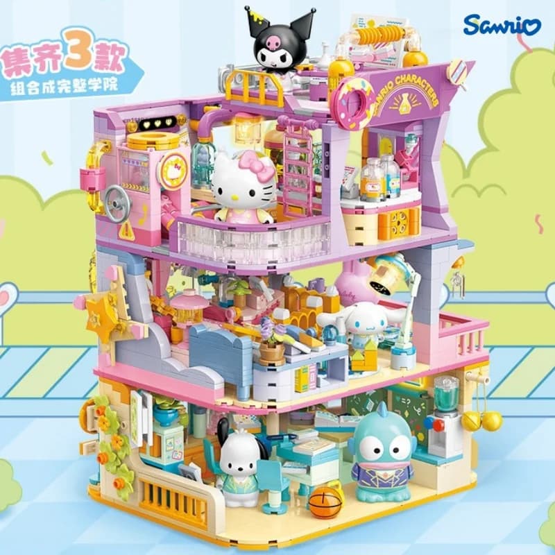 Blocchi da Costruzione Serie College Sanrio, Modello di Aula Scolastica, Hellokitty, Cinnamoroll, Kuromi, Giocattolo Ornamentale, Regalo