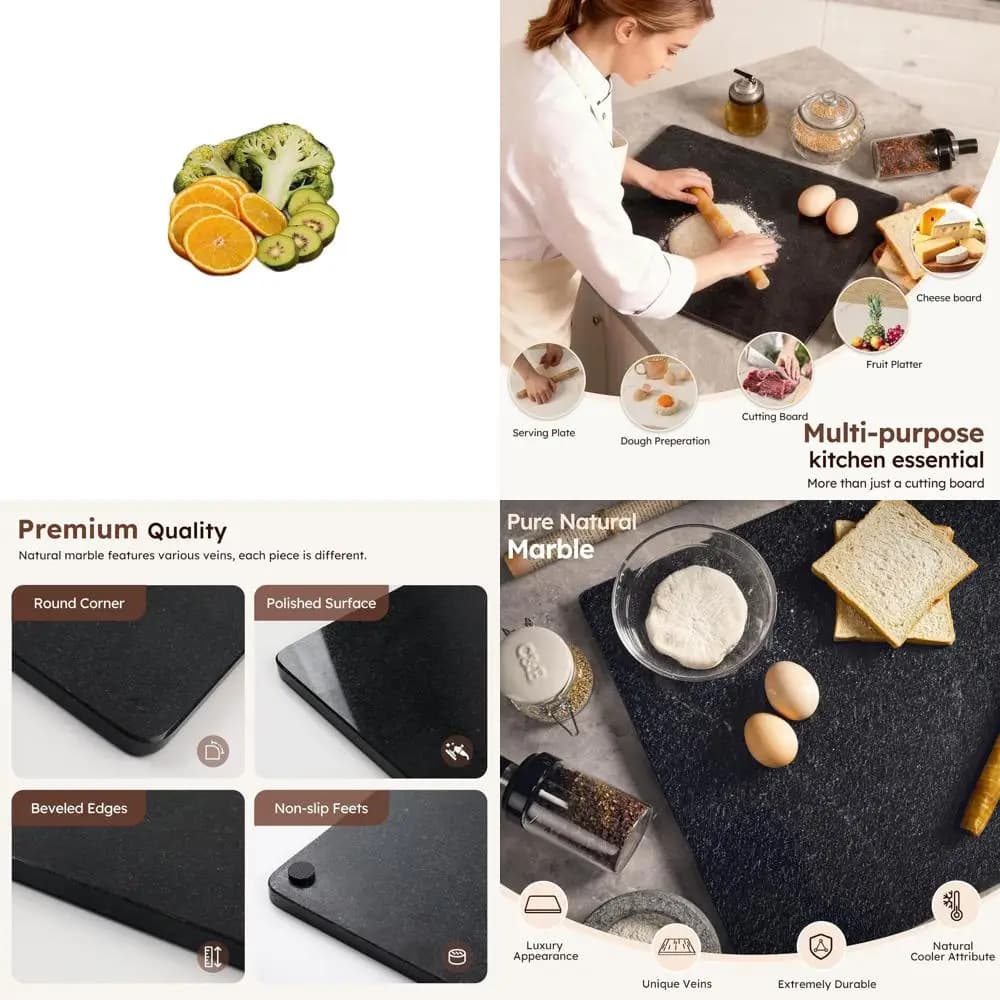 Grande Tagliere in Granite Nero 16x20 Pollici per Cucina, Surface Anti-slip, Ideal for Pastry, Cheeses, Cold cuts and Pastures