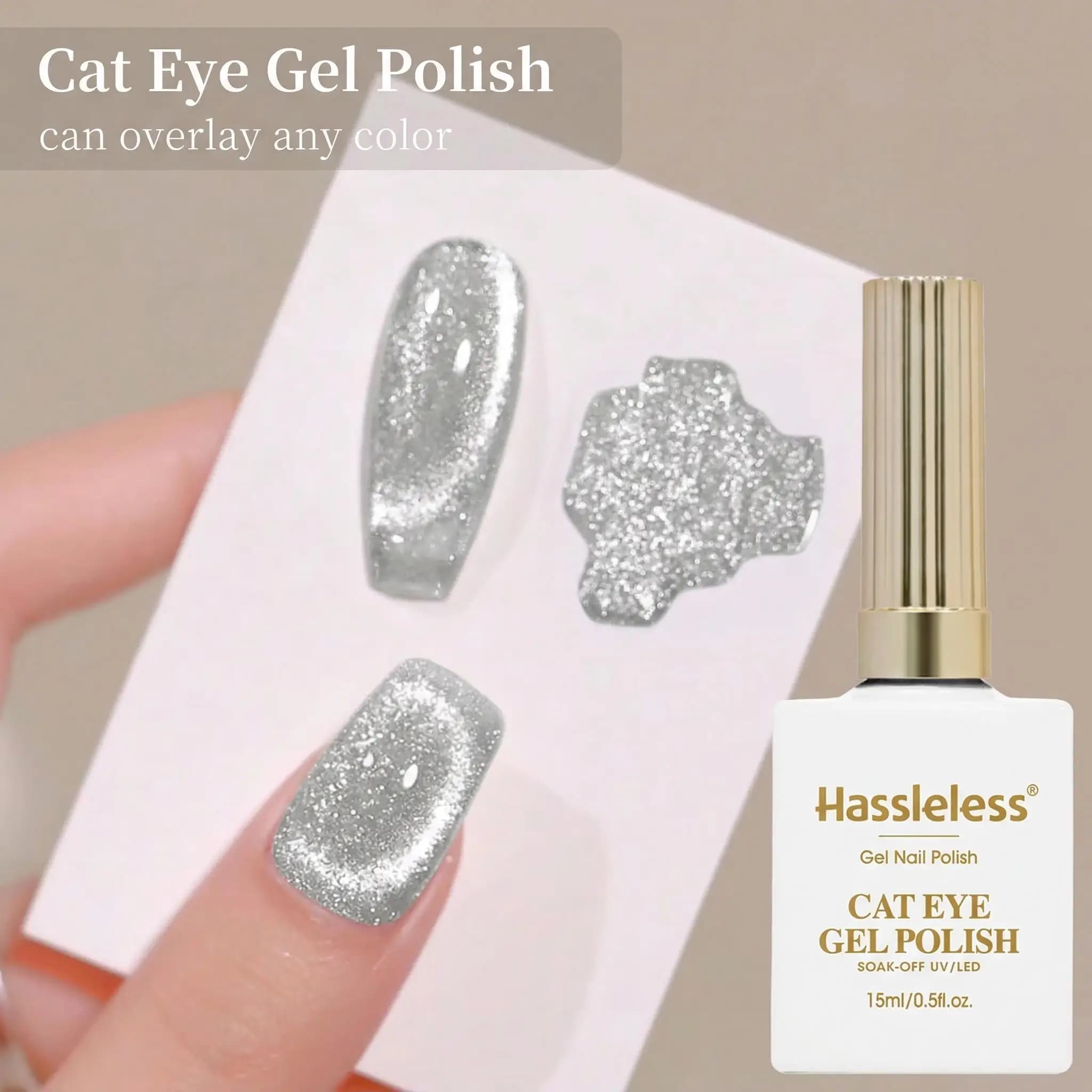 Hassleless silver cat eye effect universal gel enamel 15 ml. Luccicante, Magnetico. Need UV/LED lamp. For Home & Exhibition, DIY