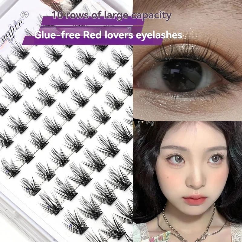 10 files of red lotus-shaped artificial eyelashes are light, soft and easy to wear without glue after repeated use.