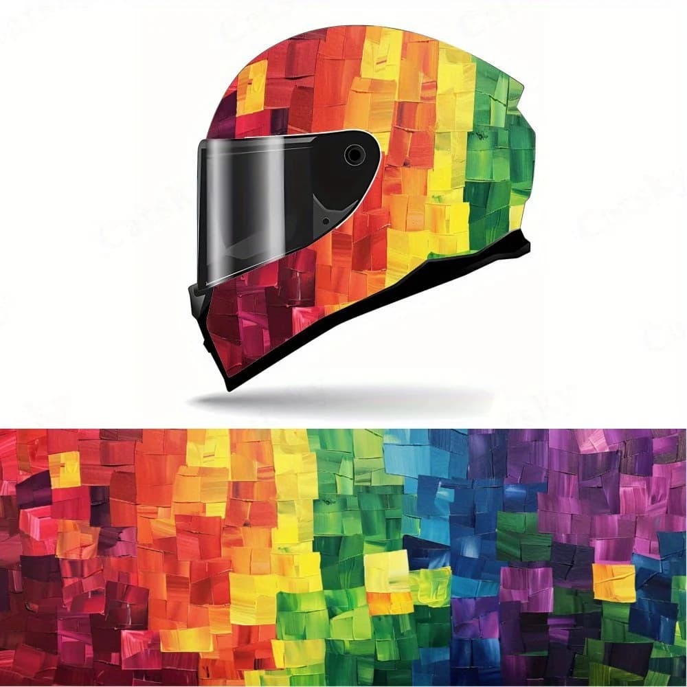 Decalcomanie per casco integrale Rainbow Cube - PVC resistente e impermeabile, adesivo estetico autoadesivo per casco da corsa per moto, H