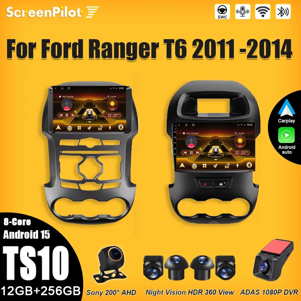 Android 15 For Ford Ranger T6 2011-2014 Autoradio Multimedia Video Reader 2 din Carplay Touch Screen Bluetooth 8 Core Wifi 5G