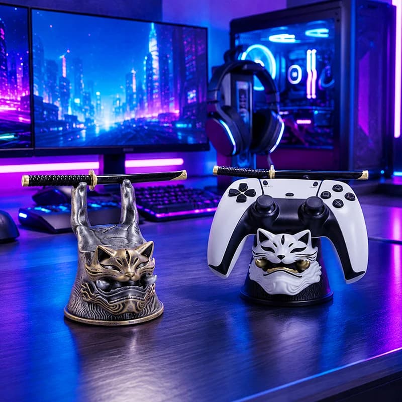 Fox Mask Game Controller Stand For PS5 PS4 Xbox Series X S Switch Gamepad Support Resin Desktop Ornament Gaming Accessories