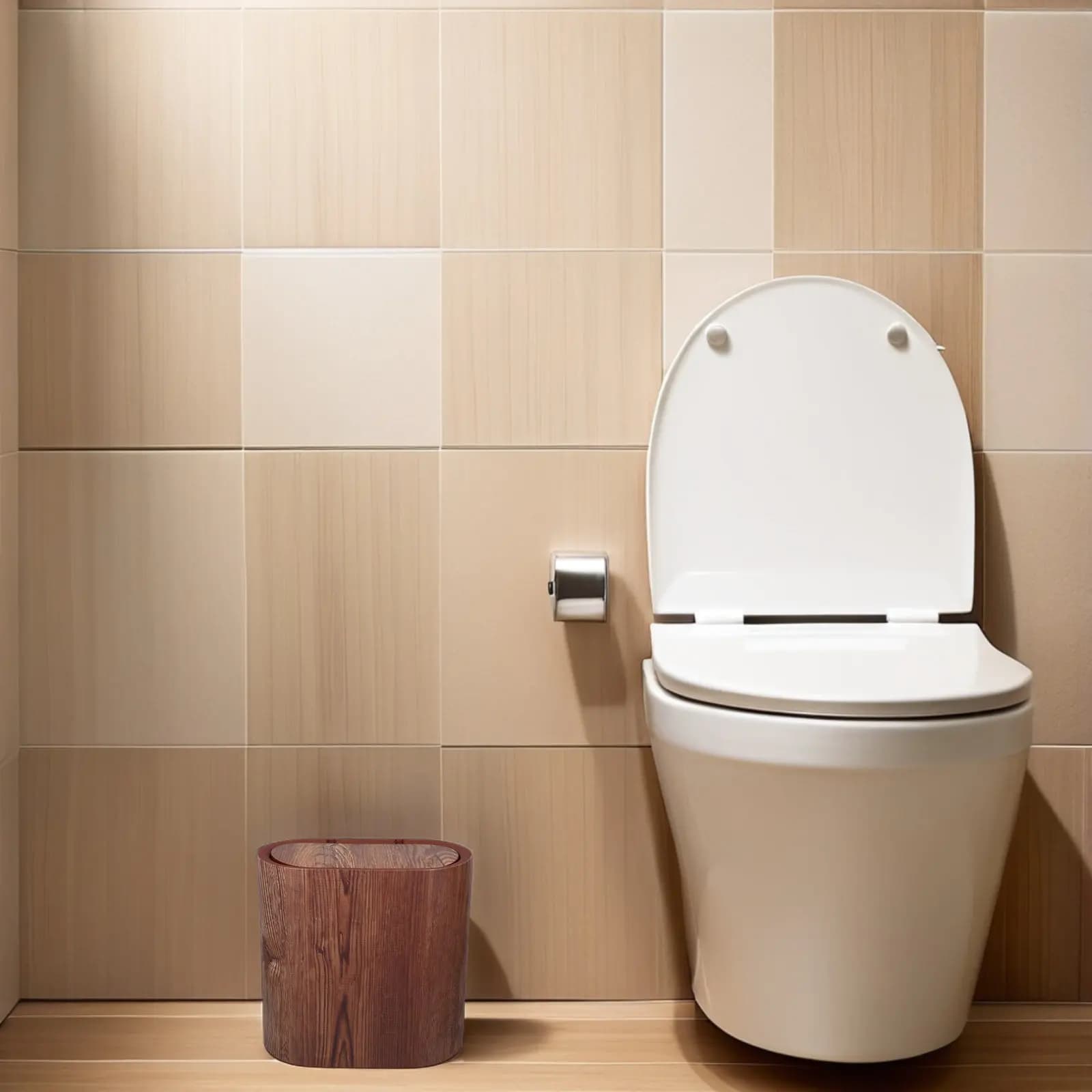 Cestino per Rifiuti Stretto Effetto Legno Vintage, Piccolo Contenitore in Plastica con Coperchio per Bagno, Cucina, Ufficio