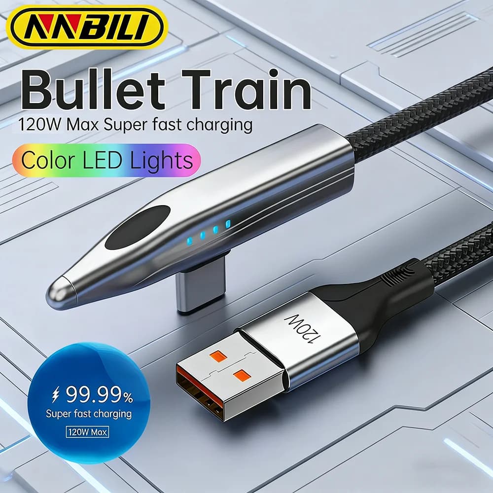 NNBILI 90 Degree 120W USB A To USB C Cable For Xiaomi 17 15 14 Redmi Samsung Laptop POCO 6A Fast Charging USB Type C Game Cable