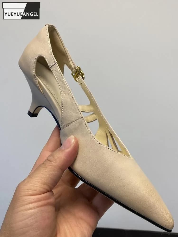 Summer wearing off-fashioned woman sandals with genuine leather stiletto heel with pointed toe and solid coloured cow leather strap