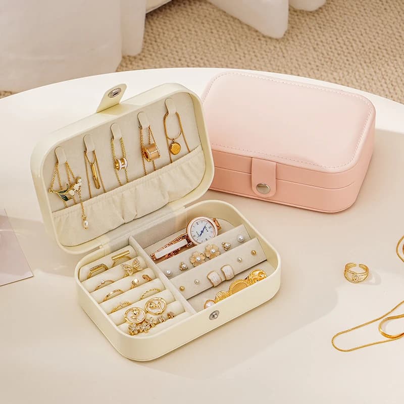 Portagioie portatile in mini pelle PU - Organizzatore multicomparto foderato in velluto per anelli, orecchini e collane
