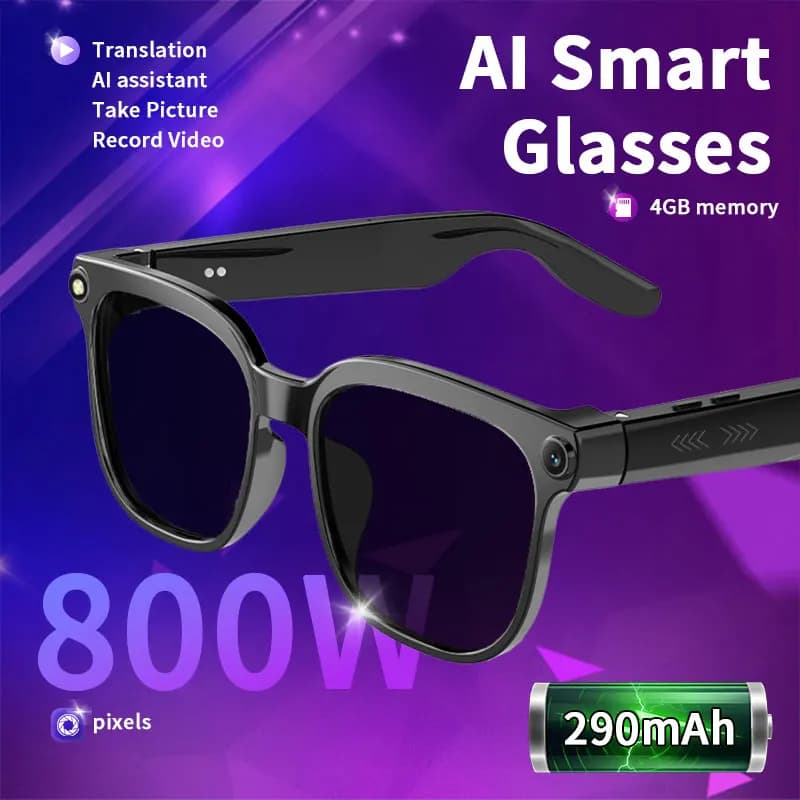 New Smart AI Glasses with 800W Camera, Bluetooth Sunglasses for Women, Photo and Video Recording, Double Speaker, Musical Reproduction, Smart Eyelets for Men