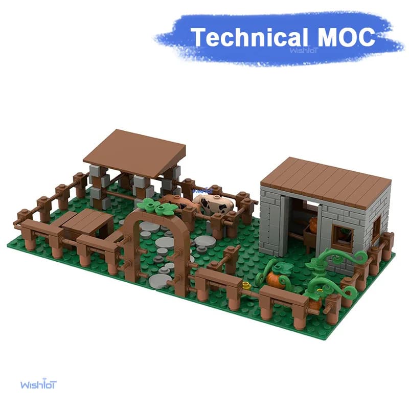 303Pcs Farm Livestock Ranch Building Blocks MOC Set Medieval Sheep Pen Pigsty Pumpkin Garden Landscape Cottage Brick Toy for Kid