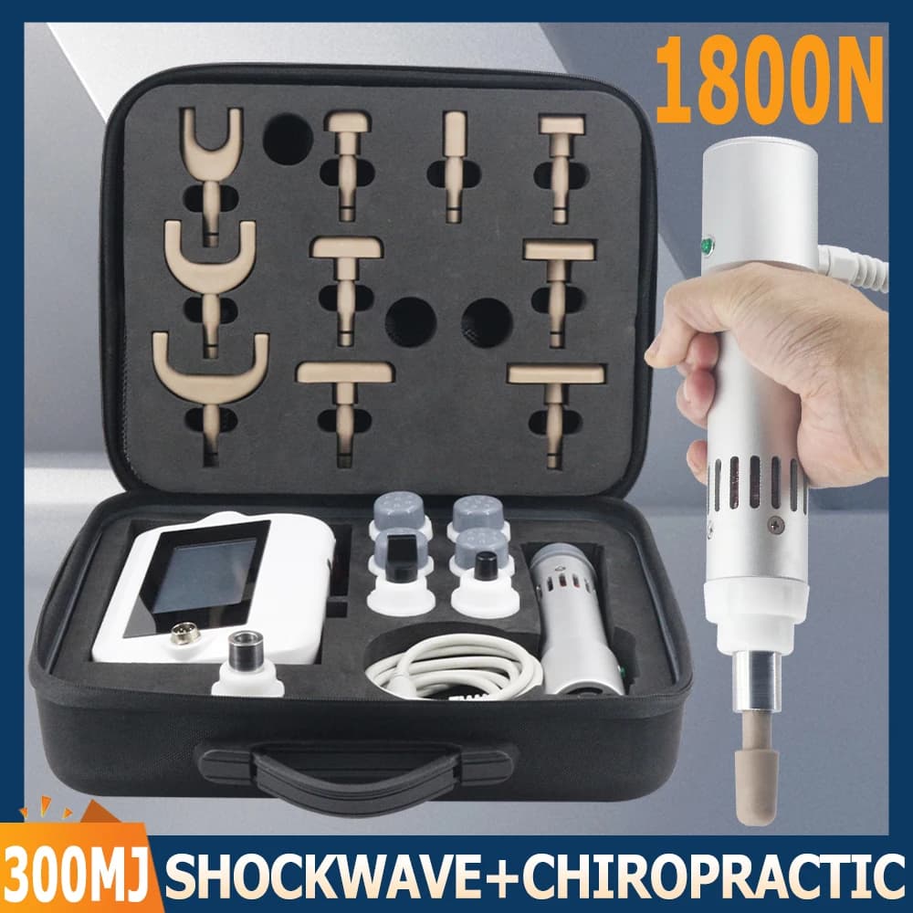 300MJ Shockwave Therapy Machine New For ED Treatment Pain Relief 1800N Chiropractic Gun 2 IN 1 Professional Shock Wave Massager