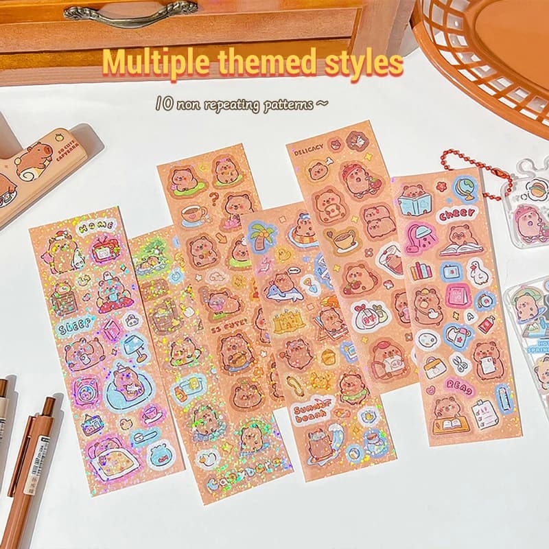 Adesivi animali Capibara Panda 10 fogli Decalcomanie Kawaii fai da te per notebook, diario, scrapbooking, regali per bambini