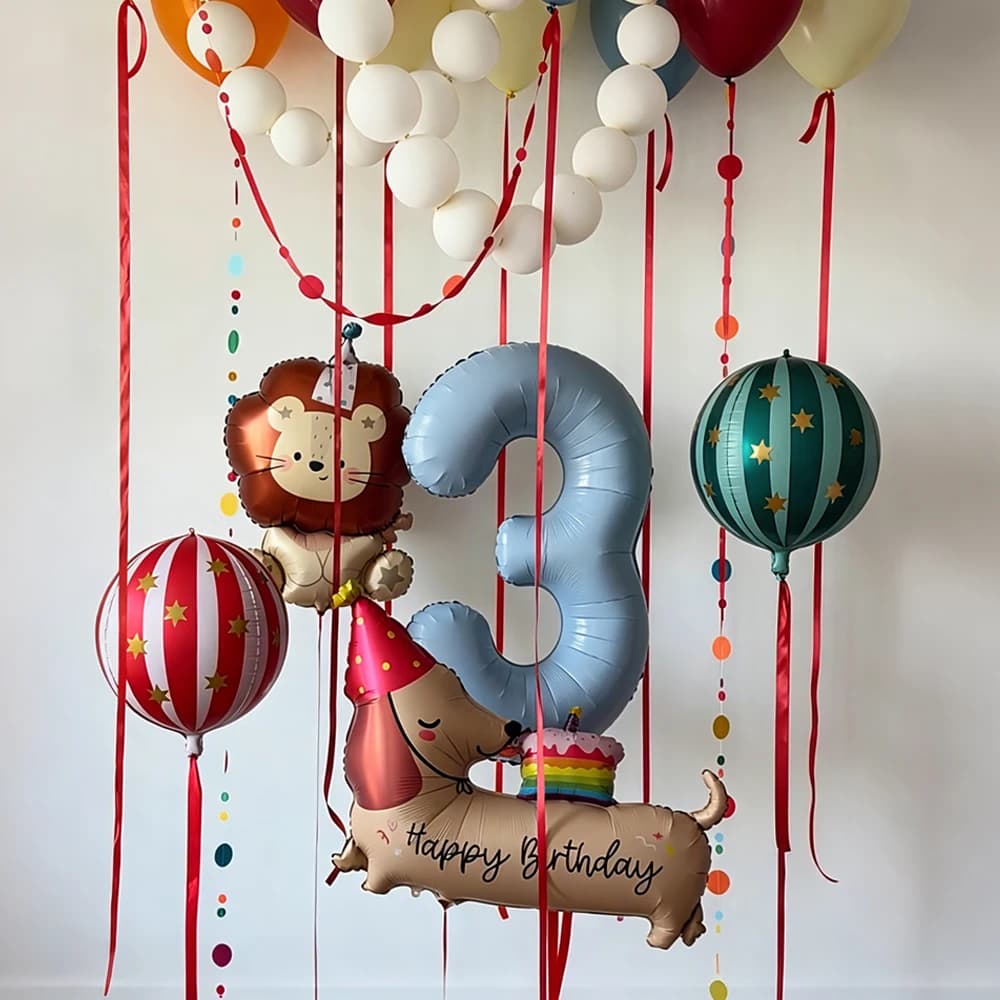 Marca Blue Number Balloon Set Sausage Birthday Dog and Lion Shaped Balloon for Birthday Shower Anniversary Decor Photo Props