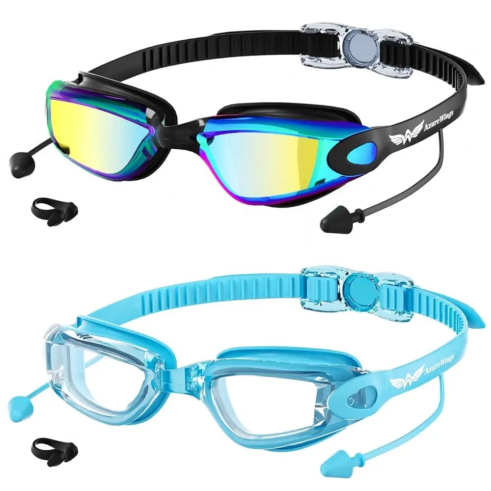 Occhialini da nuoto, confezione da 2 occhialini da nuoto per adulti, uomini e donne, senza perdite d'acqua, antiappannamento e protezione UV, lenti a specchio HD in PC con visione ampia