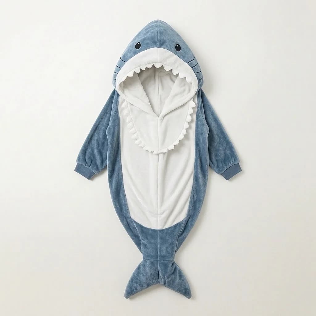 Shark Onesie Sleeping Bag Adult Cartoon Hooded Flannel Pajama Funny Winter Warm Homewear Cosplay Halloween