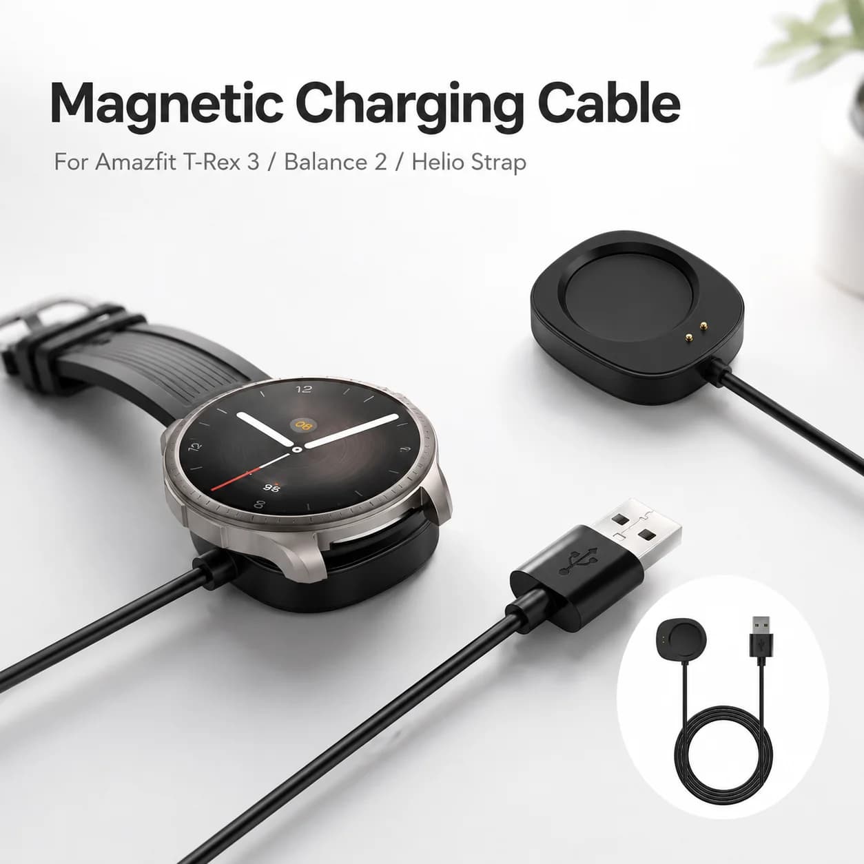 For Amazfit T Rex 3 Magnetic Charging Cable Dock Balance 2 Helio Strap Cheetah Pro Smartwatch Charger 100cm PVC Wire