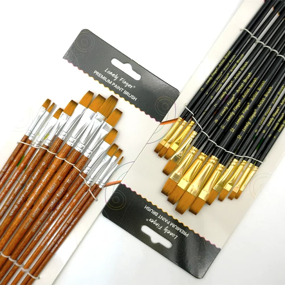 12Pcs Flat Paint Brushes for Acrylic Painting, Synthetic Paint Brushes with Wooden Handle Art Painters for Acrylic, Watercolor,