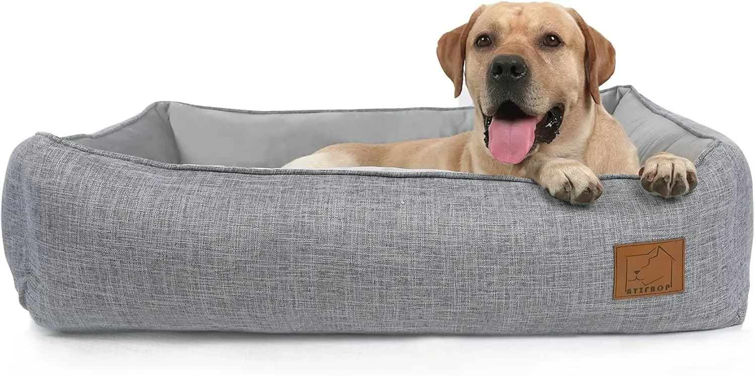 Orthopedic Dog Bed, Bolster Dog Sofa with Removable Cover, Cooling Pad Memory Foam Couch, Pain Relief Pet Bed (Grey, 40x31x11
