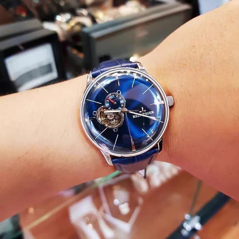 Orologio Automatico da Uomo Reef Tiger 43mm, Meccanico, Luminoso, Scheletrato, Vetro Zaffiro, 24 Ore RGA8239