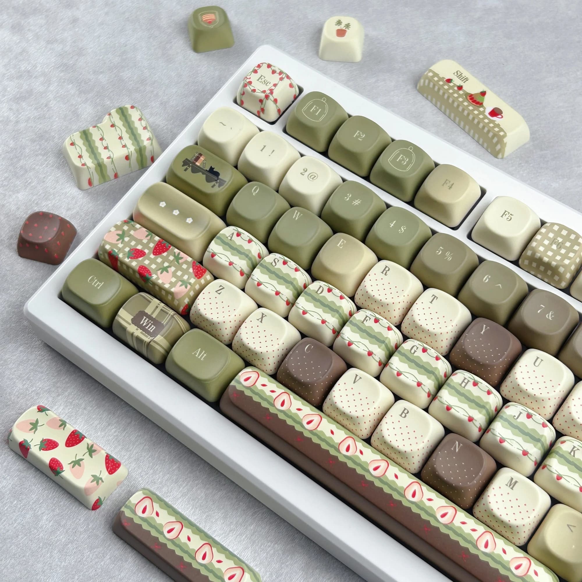 Keycaps MAIMOOO Matcha Strawberry Cake, profilo MOA, colore verde latte, rotondi, a forma di dessert, per tastiera meccanica Aula F75/F99