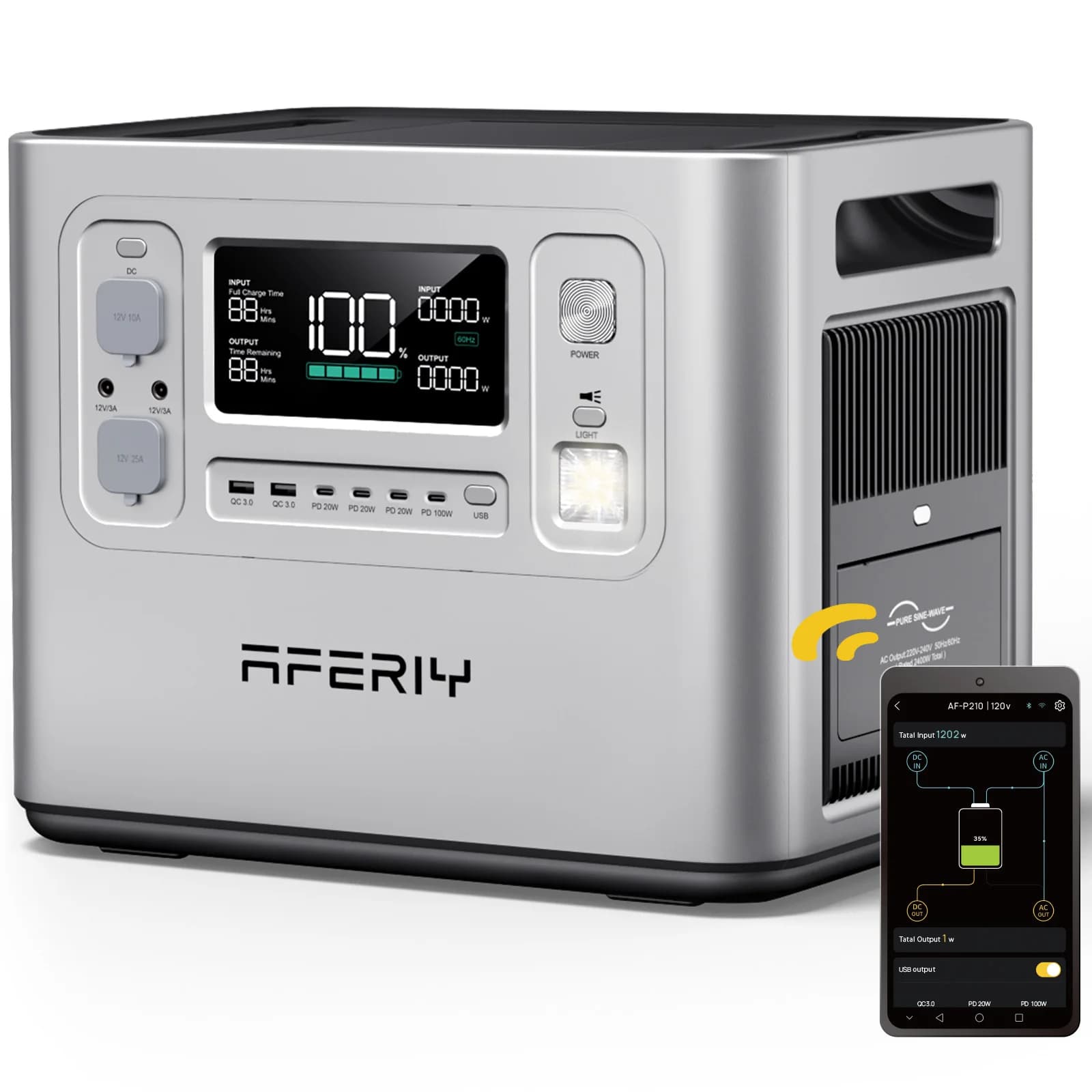 P210 Silver 2048Wh with App 2+3YEARS Warranty Period Aferiy Camping Power Bank Portable Power Station Station Lifepo4