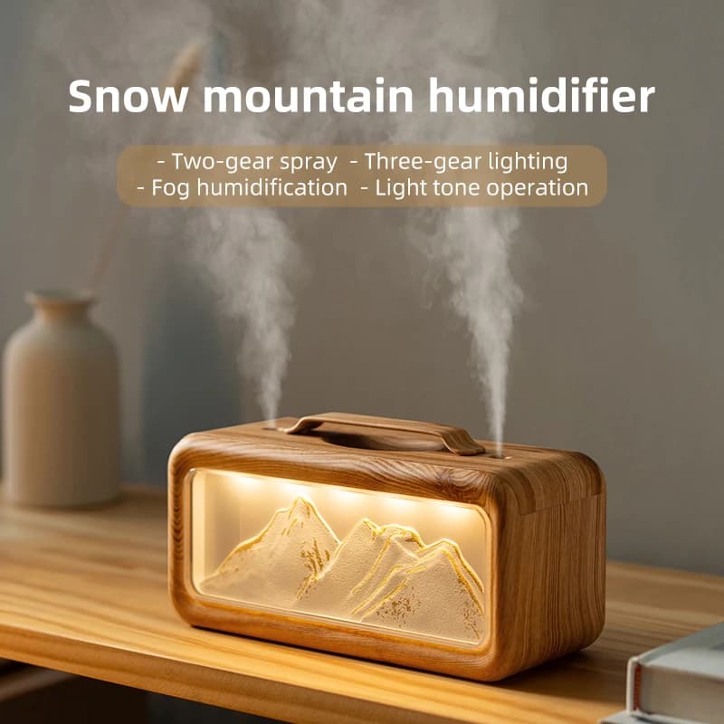 Dual spray humidifier small home humidifier desktop humidifier atmosphere snow mountain night light alternating dual spray two m