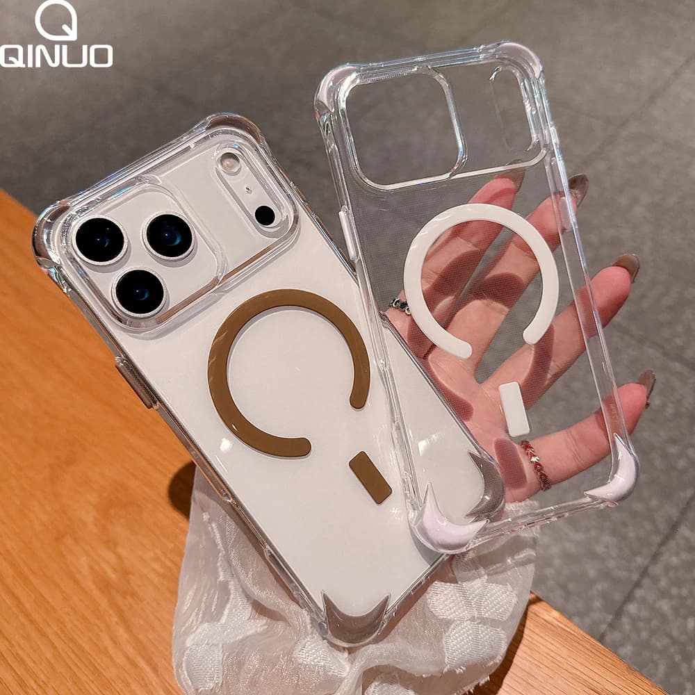 Custodia di ricarica wireless magnetica antiurto airbag trasparente di lusso per iPhone 17Air 16 15 14 13 12 17 Pro Max Plus per Magsafe Cover