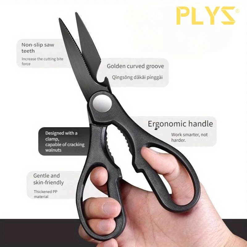 PLYS-1pc forbici da cucina speciali forbici per alimenti in acciaio inossidabile al titanio nero forbici per alimenti ausiliarie multifunzionali per uso domestico