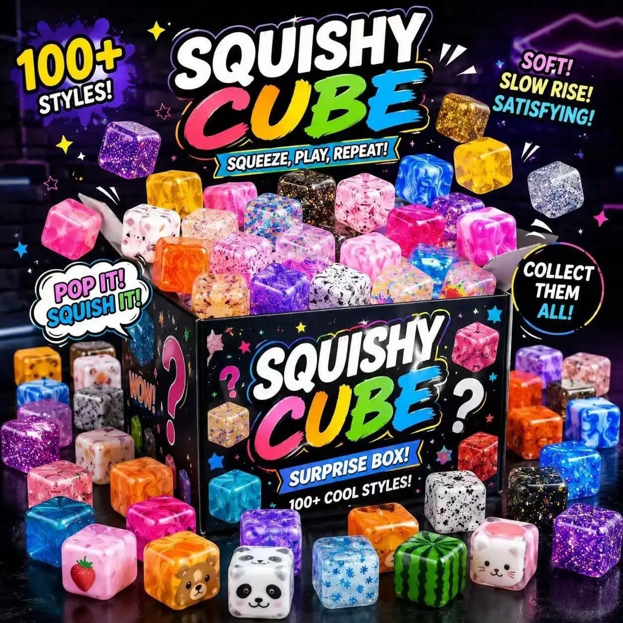 Mystery Blind Box Squishy Toy 1pc, Soft Rubber Stress Relief Fidget, Random Cute Collectible Gift for Kids Adults, Office Desk Decor Birthday Christmas Graduation