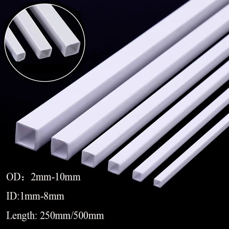 50/10 pz Plastica ABS Tubo Quadrato Hollow Barra Quadrata Aste Asta di Stirene per Tavolo di Sabbia FAI DA TE Modellismo Architettonico