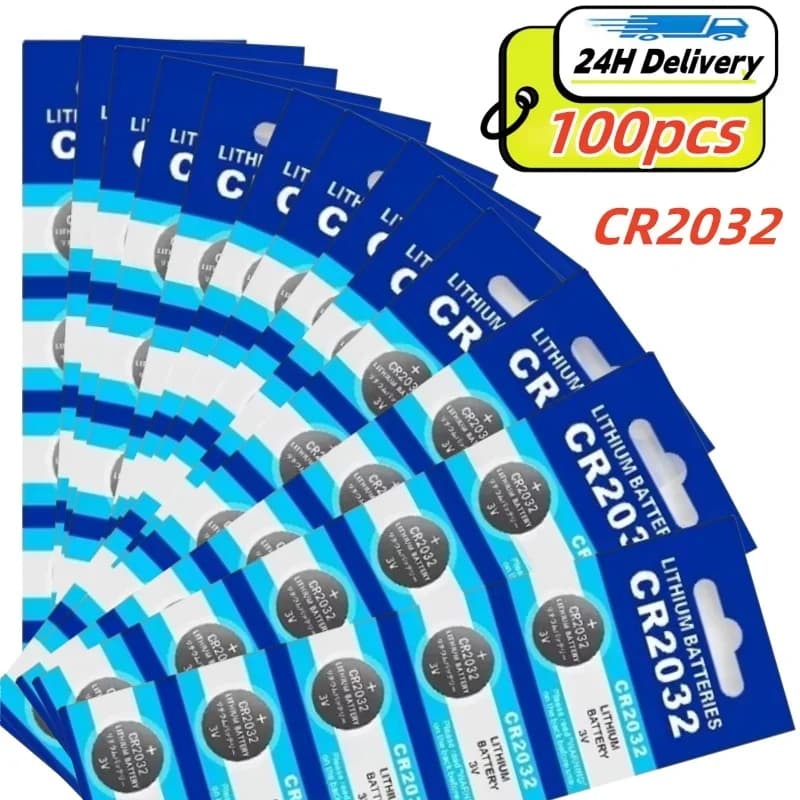 CR2032 100PCS CR 2032 Batteria a bottone 3V Batteria al litio per orologio Giocattolo Calcolatrice Auto Pulsante di telecomando Pellicola a bottone